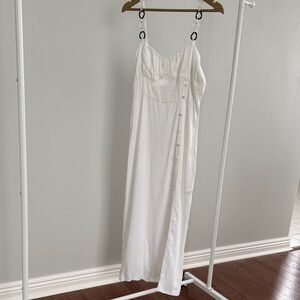 Zara White Slip Maxi Dress with Side Button Detail